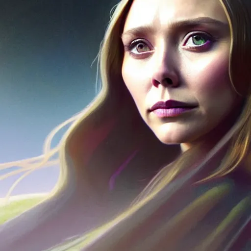 Prompt: portrait painting of elizabeth olsen wanda maximoff with green skin and pointy ears wearing sci - fi clothes, ultra realistic, concept art, intricate details, eerie, highly detailed, photorealistic, octane render, 8 k, unreal engine. art by artgerm and greg rutkowski and charlie bowater and magali villeneuve and alphonse mucha