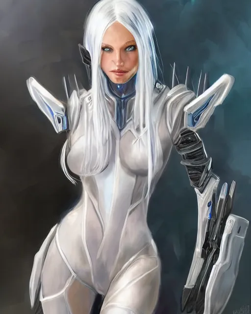Prompt: perfect aidrafox with white hair, warframe armor, beautiful, dreamy, pretty face, blue eyes, portrait, bright light, scifi, utopian architecture in the background, laboratory, ultra realistic, intricate, glow, cinematic, extreme details, focused, masterpiece, art by seunghee lee, blair armitage
