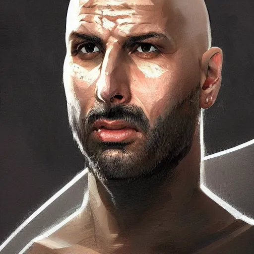 Image similar to portrait of bald sergio aguero in mid thirties with gray designer stubble!!!!!!! by greg rutkowski, attractive, highly detailed portrait, scifi, digital painting, artstation, concept art, smooth, sharp foccus ilustration, artstation hq