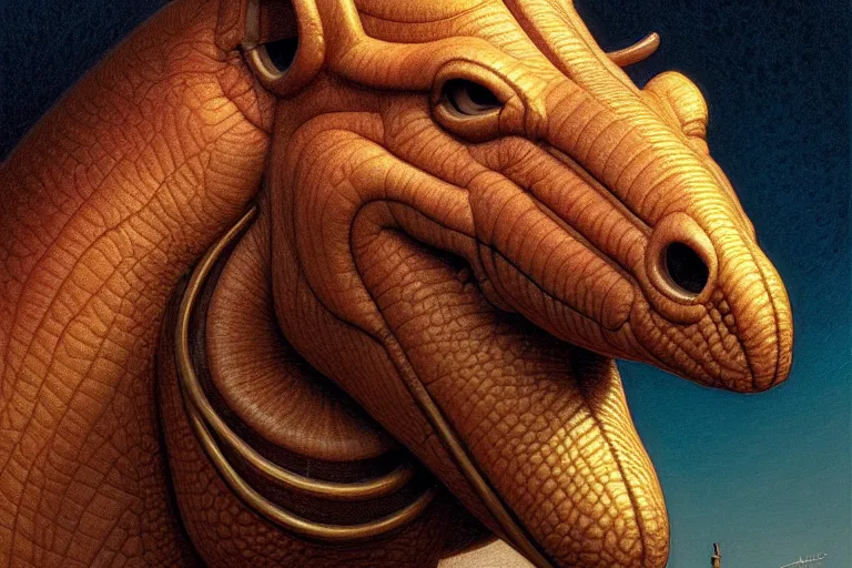 Prompt: anthropomorphic hippopede head in tiny wakeneon jill zarin trapper, intricate, elegant, highly detailed pixar, wide angle, digital painting, artstation, concept art, sharp focus, illustration, art by artgerm, bob eggleton, stephen hickman, richard corben, wayne barlowe, greg rutkowski, alphonse mucha, 8 k