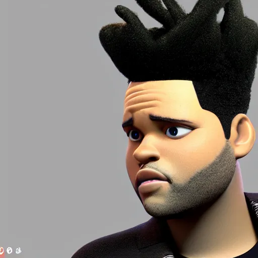 Image similar to 3 d model of the weeknd, in the style of pixar animation, octane render, ultra detailed, 3 d character model