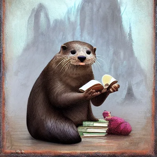 Image similar to an otter monk cleric reading his book, fantasy concept art by nicoletta ceccoli, mark ryden, lostfish, max fleischer