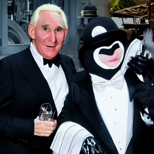 Image similar to roger stone as the penguin in batman