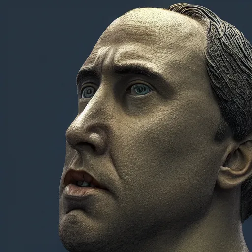 Prompt: Nicolas Cage mossy statue, bottom of the ocean, fish, 4k, detailed, photorealistic, photo, unreal engine 5