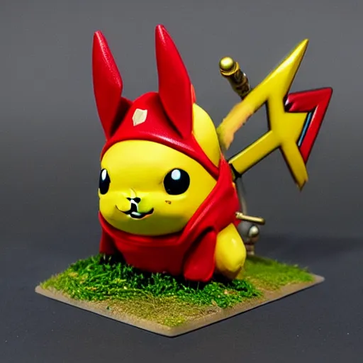 Prompt: pikachu as a warhammer tabletop figurine t