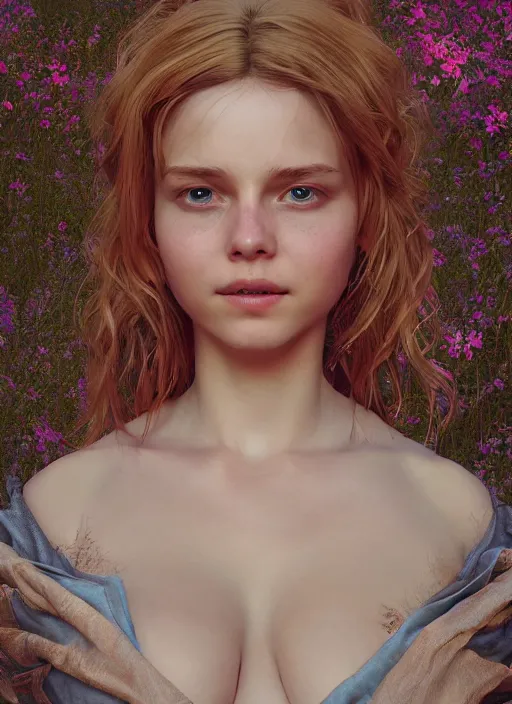 Image similar to belle, au naturel, hyper detailed, digital art, trending in artstation, cinematic lighting, studio quality, smooth render, fluorescent skin, unreal engine 5 rendered, octane rendered, art style by klimt and nixeu and ian sprigger and wlop and krenz cushart