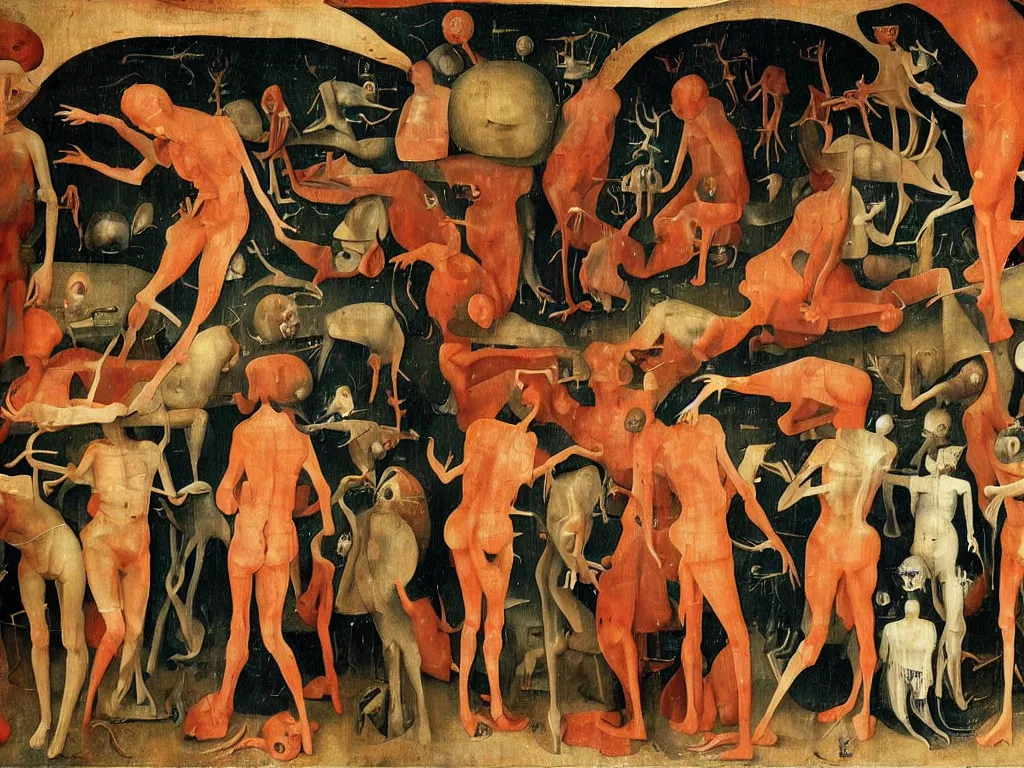 Image similar to a world of flesh in contrasting colors, nervous system cells, shiny flesh colored walls that are alive, loss of molecular cohesion, hieronymous bosch,