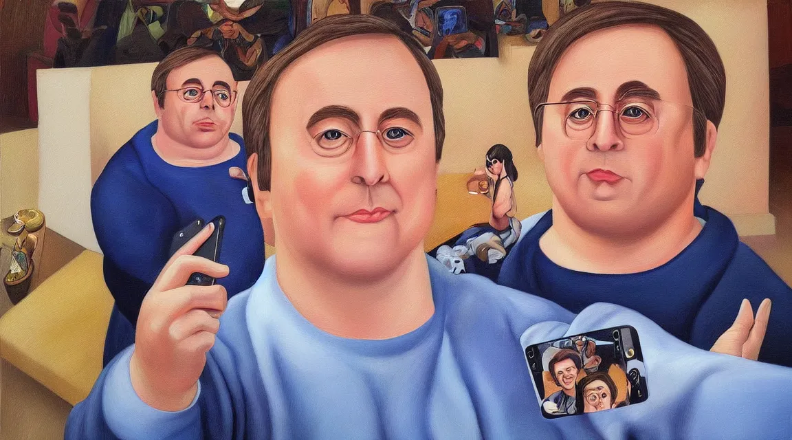 Image similar to selfie of Linus Torvalds painted by fernando botero, instagram selfie, facebook profile