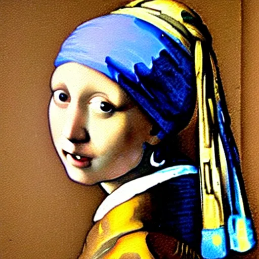 Image similar to painting of the girl with the pearl earring and mona lisa by leonardo da vinci, painting, oil on canvas