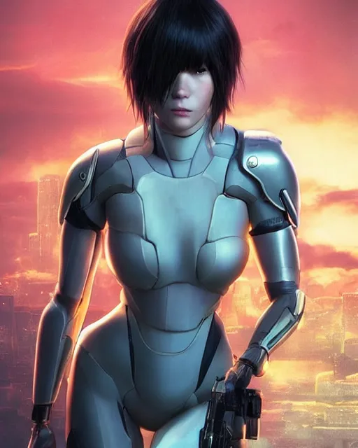 Image similar to weta disney pixar movie still portrait photo of motoko kusanagi ghost in the shell : : as cyborg woman by pixar : : by weta, wlop, ilya kuvshinov, rossdraws, artgerm, marvel, maxim cover, latex, octane render, sweaty, iridescent, bright morning, anime, liosh, mucha : :