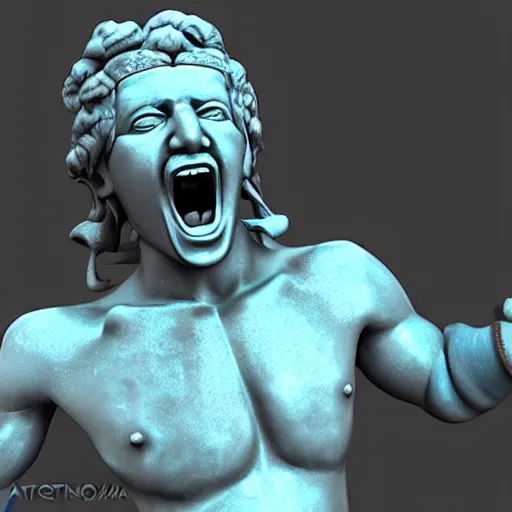 Prompt: a digital painting of an ancient greek god screaming, 3 / 4, by antonio mello, 3 d nft, nendoroid 3 d, cyberpunk artm, cgsociety, seapunk, anime aesthetic, rendered in maya