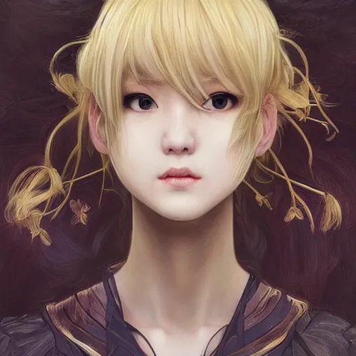 Prompt: Blonde Girl from Babymetal band with thin lips, pronounced cheekbones, hair of medium length (longer caret), highly detailed, digital painting, artstation, concept art, smooth, sharp focus, illustration, ArtStation, art by artgerm and greg rutkowski and alphonse mucha and J. C. Leyendecker and Edmund Blair Leighton and Katsuhiro Otomo and Geof Darrow and Phil hale and Ashley wood and Ilya repin and Charlie Bowater