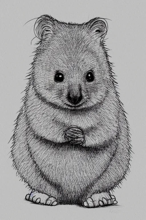 Image similar to portrait of a happy quokka, mcu, drawn with a single line, line drawing, art, minimalist, continuous line drawing, sakura pigma micron,