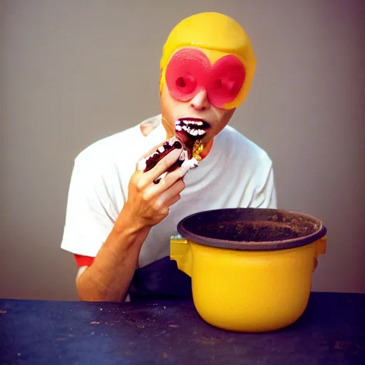 Image similar to kodak portra 8 0 0, flickr photograph of an invisible guy eating glue out of a pot, glue eating guy, yummy glue pot delicious i love eating glue photo