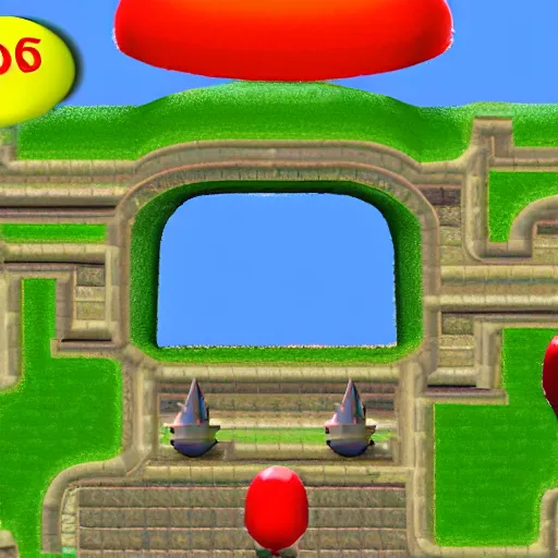 Prompt: in - game screenshot of bob - omb battlefield from super mario 6 4 on the nintendo 6 4, 4 k, high quality, hyperdetailed