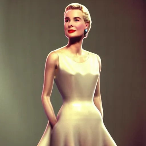 Image similar to 3D digital art of Grace Kelly dressed in a silk tank-top while she thinks a memory she thought she had but the memory was from the mind of the King of razor blades, Pinterest filter, complex detail added after taking the film still at 16K resolution, amazingly epic visuals, epically luminous image, amazing lighting effect, image looks gorgeously crisp as far as it's visual fidelity goes, absolutely outstanding image, perfect film clarity, amazing film quality, iridescent image lighting, mega-beautiful pencil shadowing, 16k upscaled image, soft image shading, crisp image texture, intensely beautiful image, large format picture, it's a great portrait of the highest quality, great Pinterest photo, Vogue portrait is masterfully lit, intricate, elegant, highly detailed, smooth, sharp focus, award-winning, masterpiece, in the style of Tom Bagshaw, Cedric Peyravernay, Peter Mohrbacher