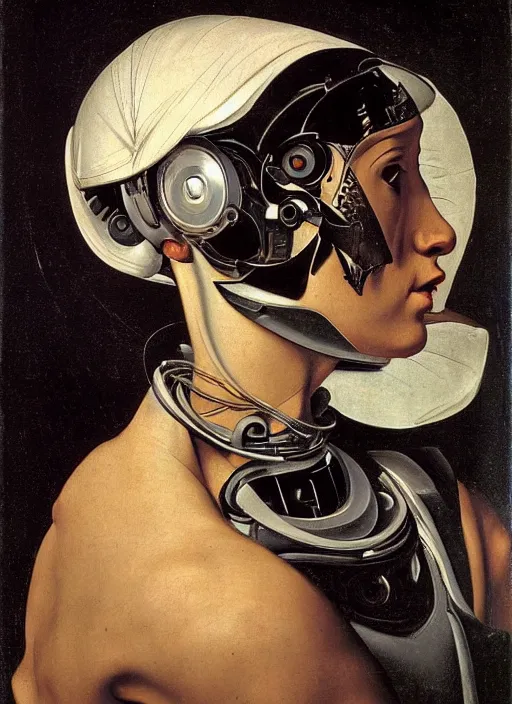 Image similar to a portrait of a cyborg by Caravaggio