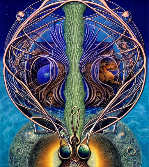 Prompt: tarot style logo of a mythical beast with headphones nodding to some dank techno smiling contentedly with closed eyes. by roger dean and andrew ferez, art forms of nature by ernst haeckel, divine chaos engine, symbolist, visionary, art nouveau, botanical fractal structures, organic, detailed, realistic, surrealism