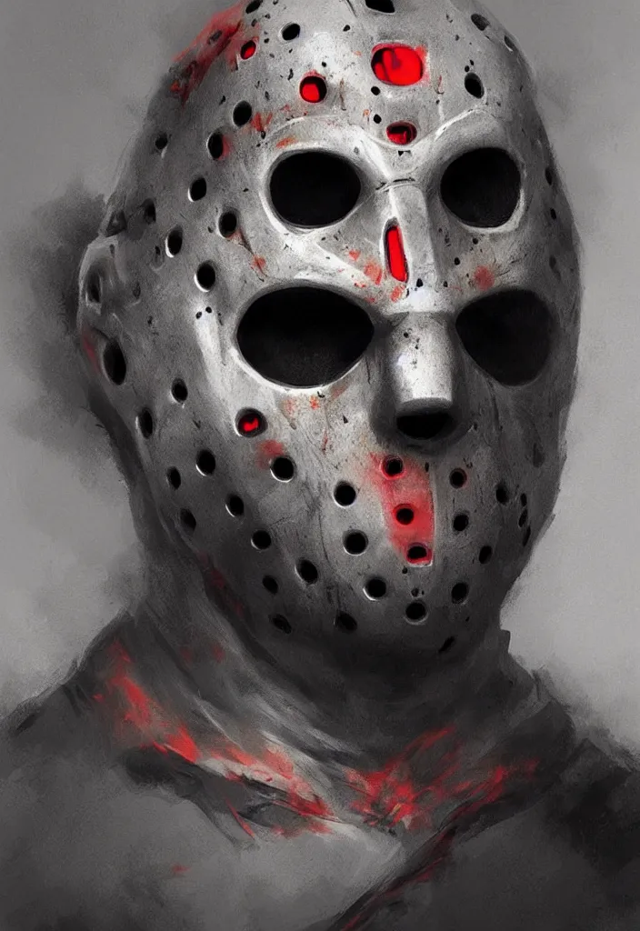 Image similar to portrait of jason voorhees by greg rutkowski, evil energy, dantes inferno, highly detailed portrait, digital painting, artstation, concept art, smooth, sharp foccus ilustration, artstation hq