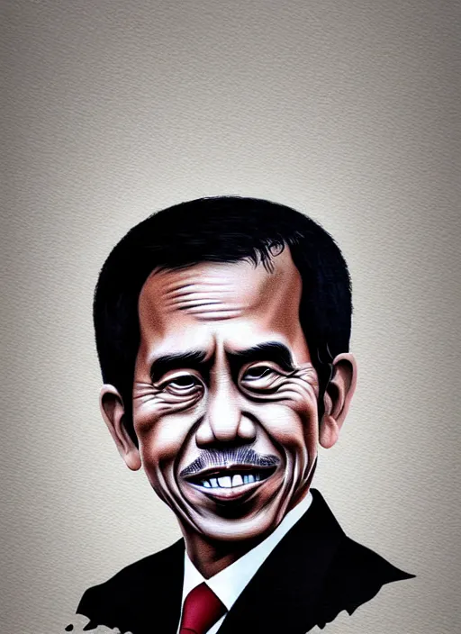 Image similar to a portrait of jokowi, fine - face, by basuki abdullah and raden saleh, banksy and kentaro miura style, trending on art station