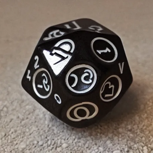 Prompt: d20 made of teeth, famgs, dnd, dice, dungeons and dragons, skeletal, boney, fangs, bite, gaming, in the style of museum collection, artifacts, haunted, eldritch, monster manual,