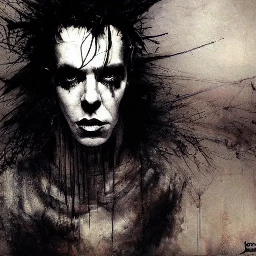 Image similar to stunning portrait of gaunt sid vicious a ( the cure fan ) as dream from sandman, dim stars as eyes, by jeremy mann, by cedric peyravernay, by by russ mills, by richard avedon and ben templesmith, dramatic lightning, sadness, dark eye sockets, in the shadows, punk rock, gothic, high detailed, 8 k