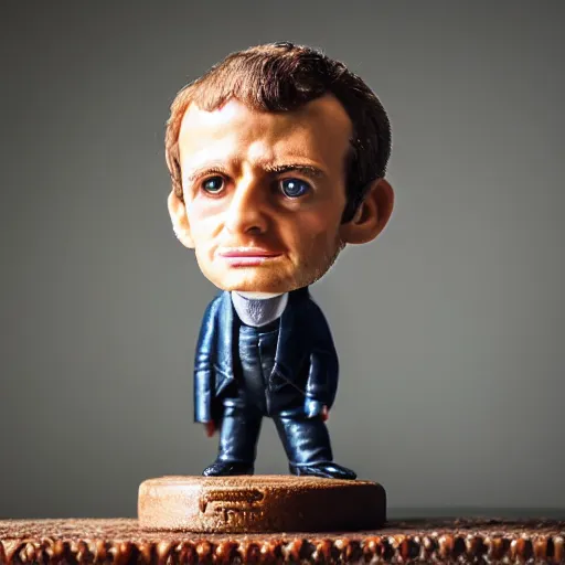 Prompt: closeup portrait of a tiny emmanuel macron dressed as napoleon standing on a desk, macro photo, bokeh, natural light, sharp, detailed face, magazine, press, steve mccurry, david lazar, canon, nikon, focus