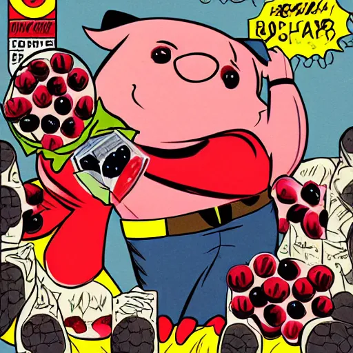 Prompt: comic book cover for the Central Pork Superheroes, pigs, berries, diamonds