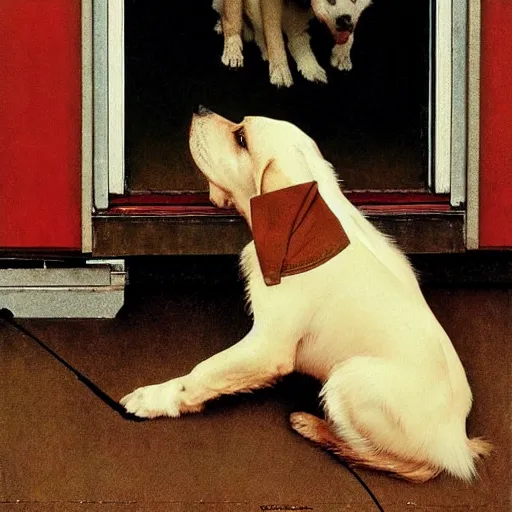 Prompt: norman rockwell painting of a beautiful cute dog, but as a photograph, award winning, national geographic