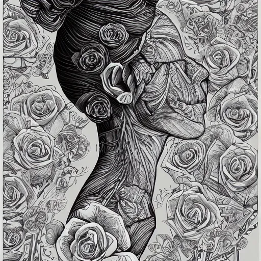 Image similar to the anatomy of a head of lettuce with roses that resemble a beautiful young woman of color looking up, an ultrafine detailed illustration by james jean, intricate linework, bright colors, final fantasy, behance contest winner, vanitas, angular, altermodern, unreal engine 5 highly rendered, global illumination, radiant light, detailed and intricate environment