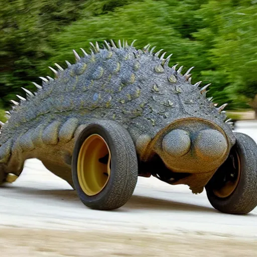 Image similar to a dune buggy that looks like an ankylosaurus