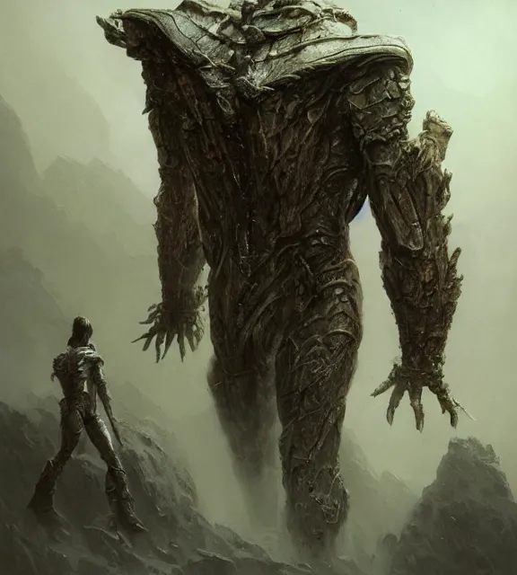 Image similar to crystal back golem, beksinski, age of sigma art, frank franzetta, ruan jia, dark soul armor concept, trending on artstation, wayne barlowe, adrian smith fantasy art, elden ring art, the hobbit art, lord of the ring art, infinity blade armor