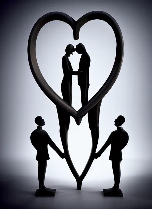 Prompt: style of santiago calatrava and salvador dali, perfectly centered symmetrical balanced male and female portrait of man and woman in love sharing one heart. high coherence ; 3 d cartoon 8 k ultra hd
