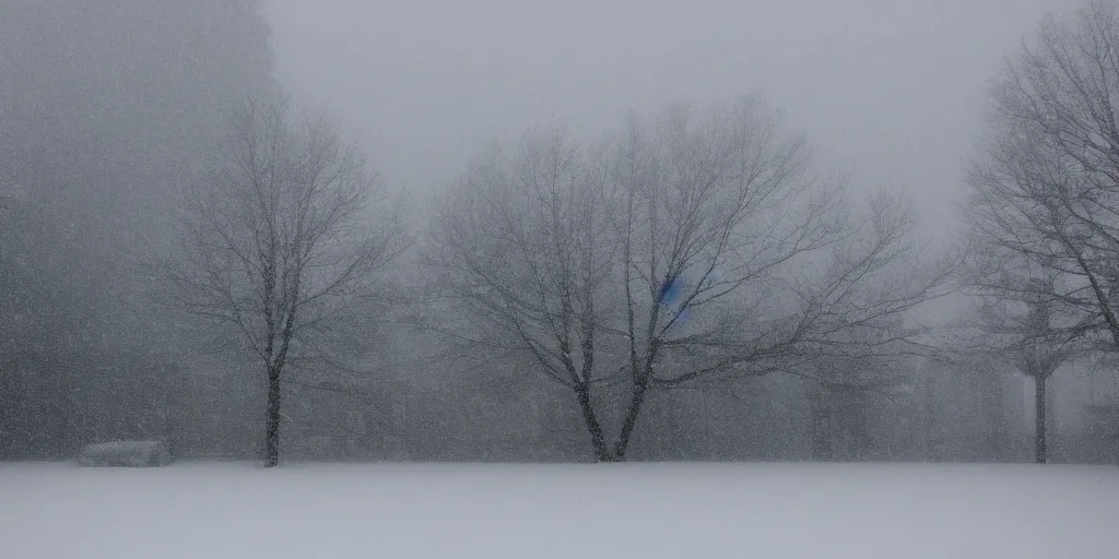 Image similar to snow falling on complex and beautiful brutalist buildings, depth of field, soft focus, clear focus, beautiful, award winning architecture, le corbusier, frank lloyd wright, snow, fog, mist, hopeful, quiet, calm, serene