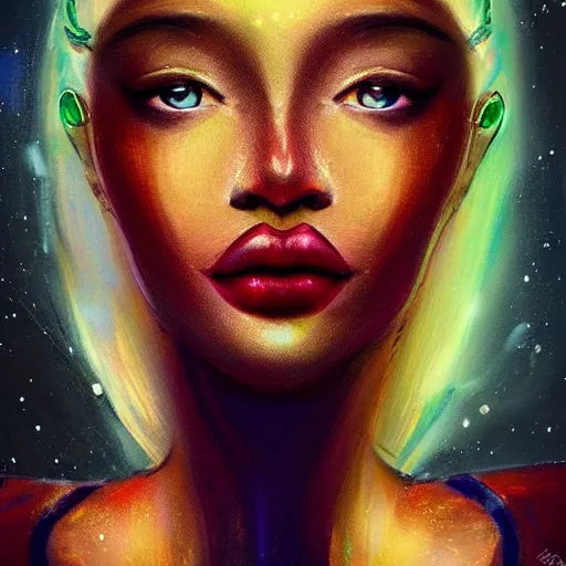 Prompt: a beautiful portrait of a galactic goddess by Someya Kaori, trending on Artstation