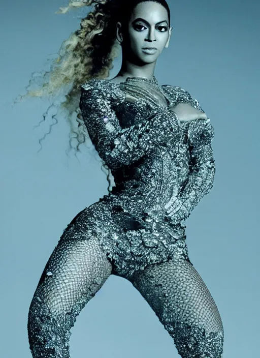 Image similar to music video still of beyonce styled by nick knight posing, showstudio,, full body shot, vogue magazine, canon, highly realistic. high resolution. highly detailed. dramatic. 8 k. 4 k.