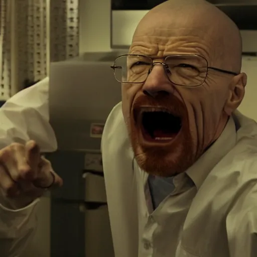 Image similar to walter white unhinged alternate screaming, 3 am