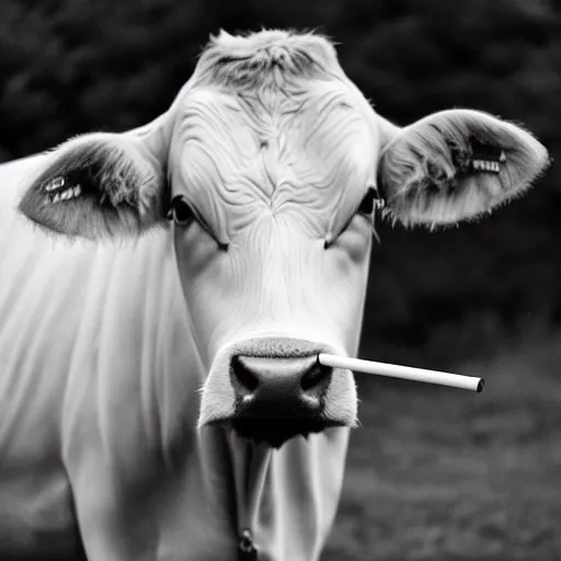 Prompt: detailed picture of a cow having a cigarette