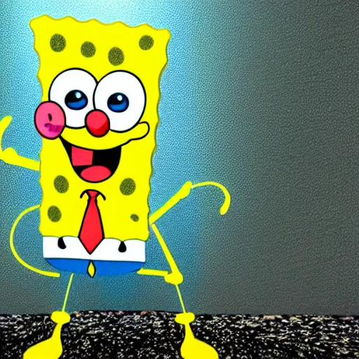 Prompt: spongebob standing in large shower, 4 k realistic photo