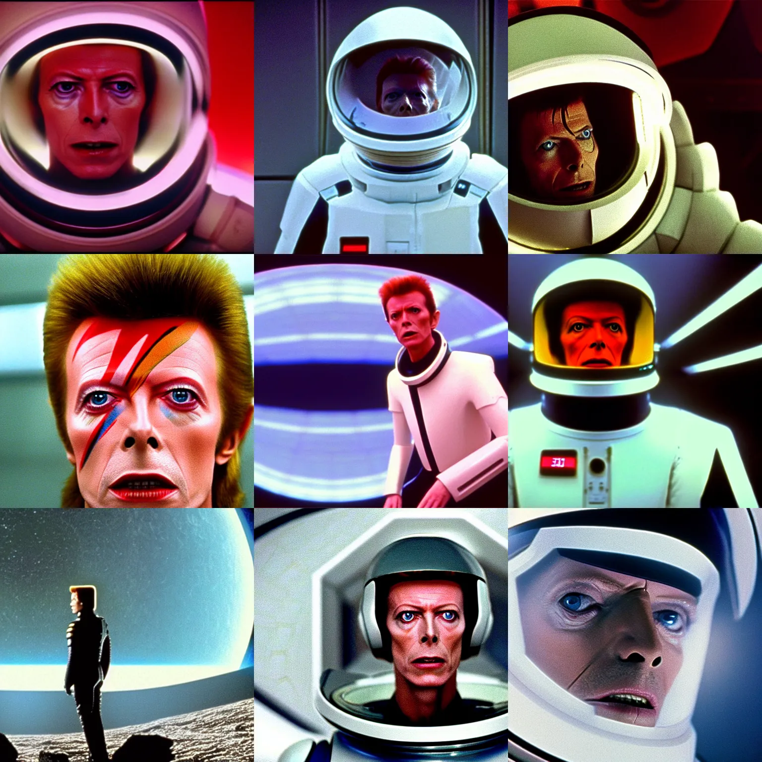 Prompt: still of david bowie as david bowman in 2 0 0 1 : a space odyssey ( 1 9 6 8 )