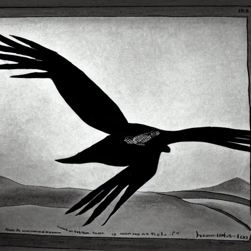 Prompt: A crow hovers over sandman's head, lithography