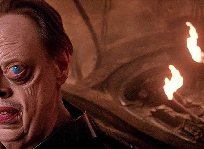 Image similar to steve buscemi as baron harkonnen in a black oil bath in a still from the film Dune (2021)