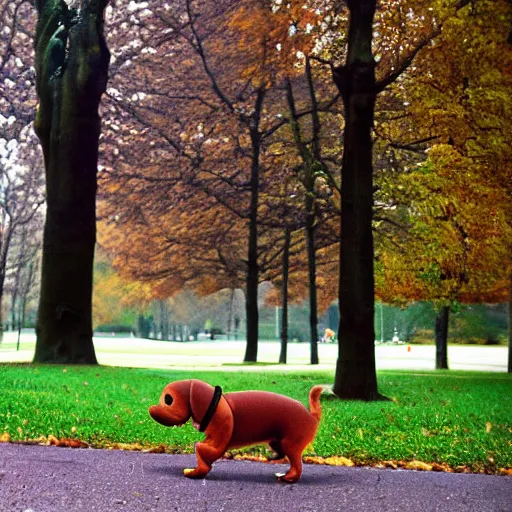 Image similar to daschunds running in a park in berlin, goro fujita