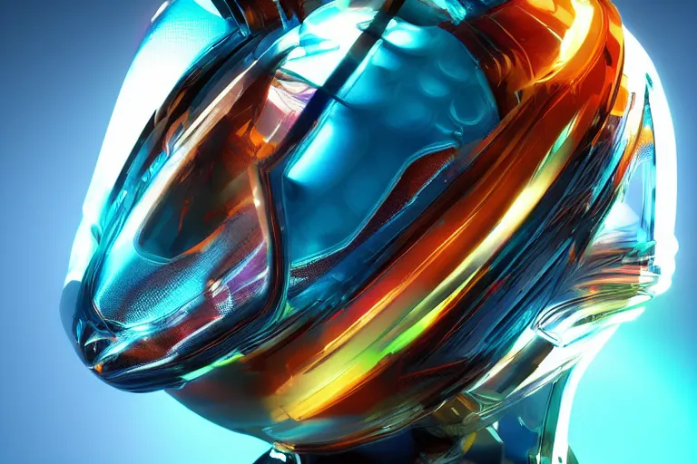 Prompt: futuristic fluid aquamarine helmet, intricate, glowing, eyecandy, colorful, 3 d, octane render, photorealistic, modern,