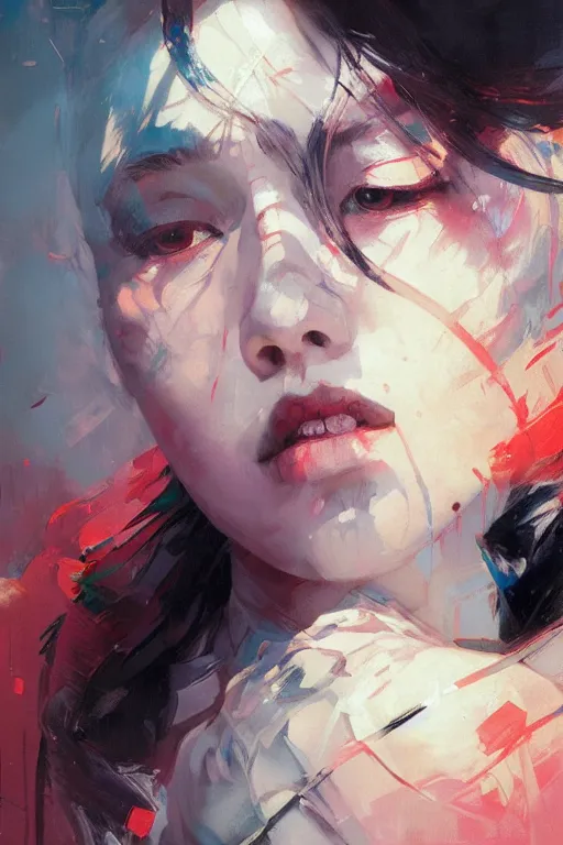 Image similar to hoyeon jung by greg rutkowski, jeremy mann, francoise nielly, van gogh, ross tran, rule of thirds, seductive look, beautiful
