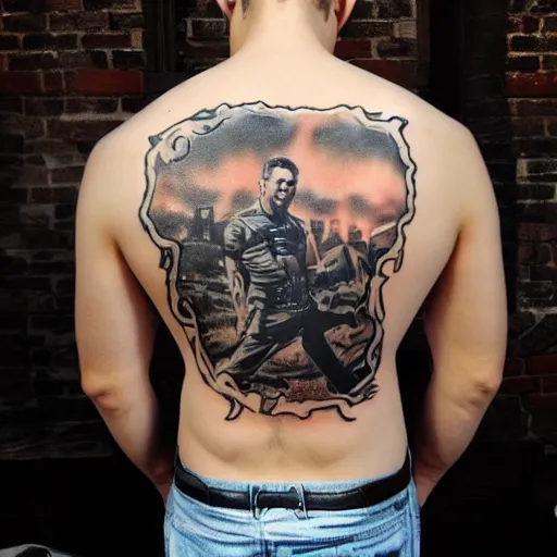 Image similar to a picture of my new back tattoo of chris redfield by tom of finland