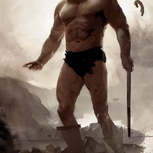 Image similar to vladimir putin as a oversized greek god, by greg rutkowski