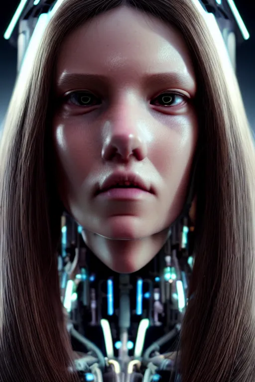 Image similar to a portrait of a beautiful 28th century super cool post-human female with long hair, barely human and largely biomechanical cyberpunk, hyper-realistic, very detailed unreal engine, by Artgerm, WLOP and Ross Thran, dramatic cinematic lighting rendered by octane, 8k, detailed, trending on artstation, deviantart google images, pinterest