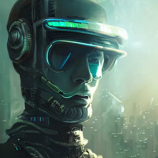 Prompt: portrait of a soldier in an a cyberpunk army, cyberpunk setting, futuristic, highly detailed, intricate lighting, digital painting, sharp focus, illustration, trending on artstation.