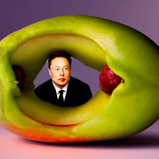 Prompt: photo elon musk inside of a mango, highly detailed, extremely high quality, hd, 4 k, 8 k, professional photographer, 4 0 mp, lifelike, top - rated, award winning, cinematic, realistic, detailed lighting, detailed shadows, sharp, no blur, edited, corrected, trending